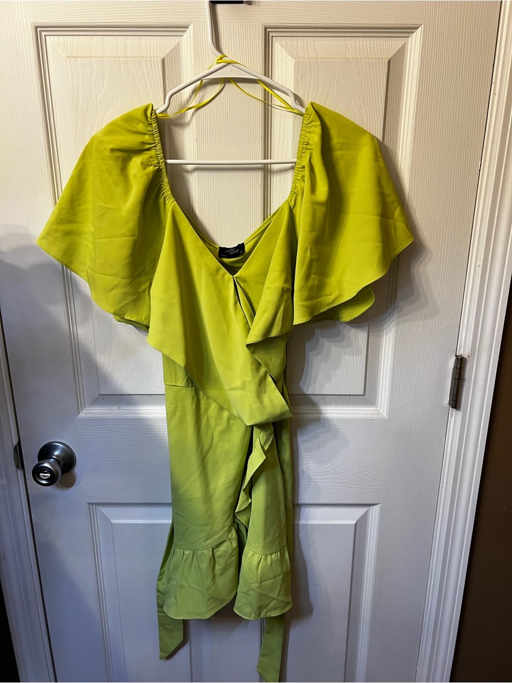 Women’s Lime Green Ruffle Wrap Dress
